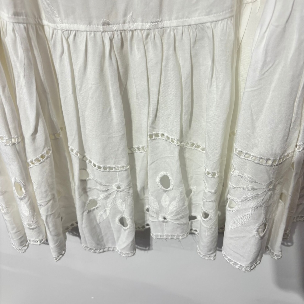 Beyond the Radar White Embroidered Eyelet Wrap Maxi Skirt Bohemian High Low - Picture 11 of 15